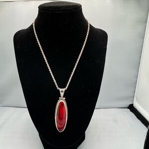 Silver Red Howlite Pendant Necklace